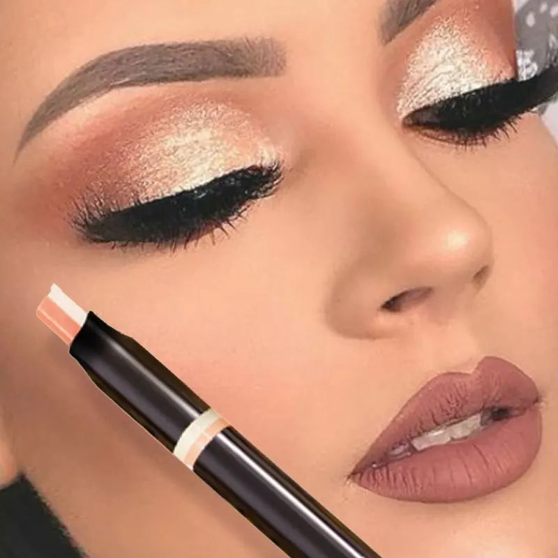 Glitter Double Color Gradient Eyeshadow Stick Pencil Two Tone Shimmer Metallic Lazy Eye Shadow Pen Waterproof 2 in 1 Eye Makeup