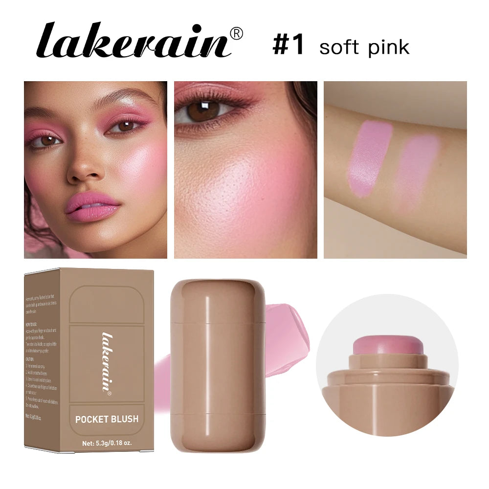 Lakerain 3in1 Cheek Lip Tinted Moistured Blush Stick Waterproof Easy Color Rouge Silky Smooth Blusher Cream Matte Contour Makeup