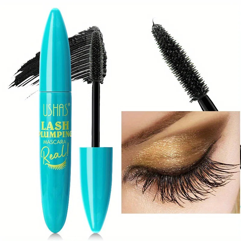 USHAS Ultra Long Lasting Mascara 4D Waterproof Mascara Liquid Fiber Mascara 360 Degree Spiral Brush Eyelashes Extension Makeup
