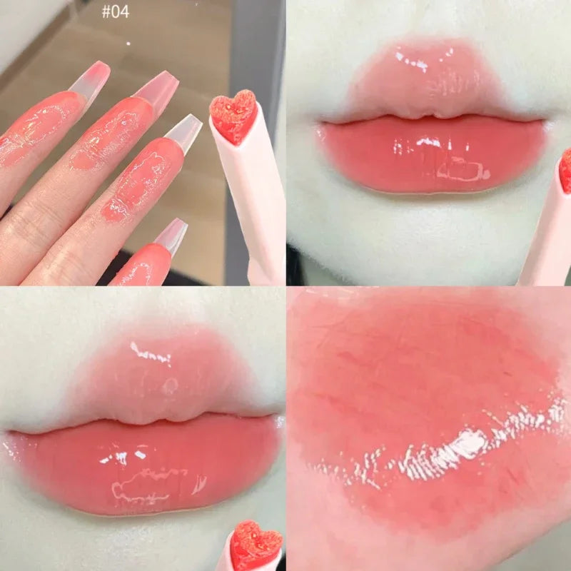 Clear Water Light Solid Lip Gloss Jelly Pink Lip Tint Mirror Glass Lip Glaze Heart-shaped Moisturising Lipstick Pencil Makeup