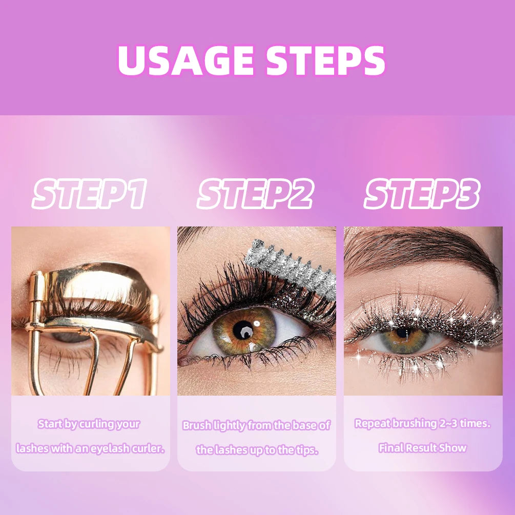 QIBEST Diamond Glitter Mascara Long Lasting Quick Dry Curling Extension Eyelashes Mascara Beauty Shiny Cosmetic For Women Makeup