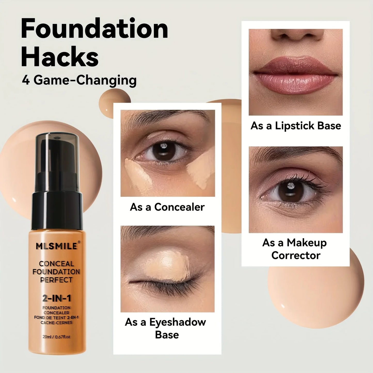 2-In-1 Oil Control Liquid Foundation And Conceal, Full Coverage Long Lasting Waterproof, Hydrating And Brightening Concealer