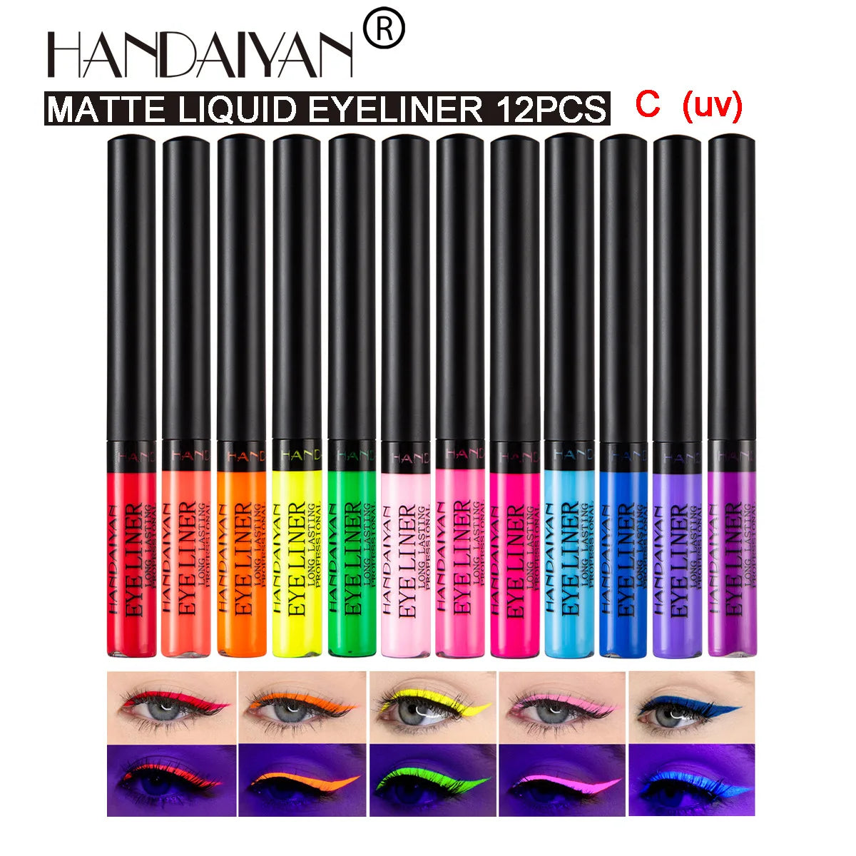 HANDAIYAN 12 Color Matte Eyeliner Kit Makeup Waterproof Colorful UV Light Neon Eye Liner Pen Eye Make Up Cosmetics Eyeliners Set