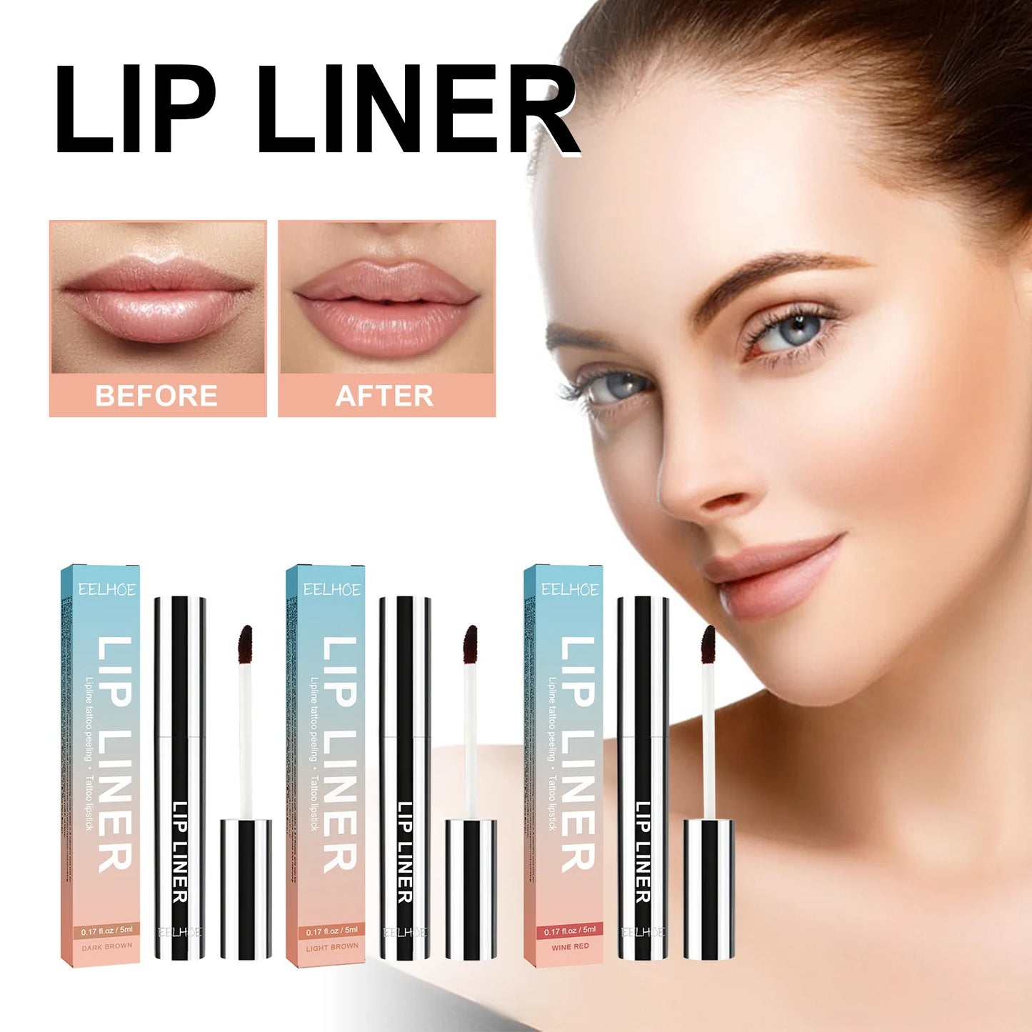 EELHOE Lip Liner Pen Tattoo Lips Matte Waterproof Long Lasting Lip Liner Dark Brown Lip Liner Touch Peel off Cosmetics Make Up