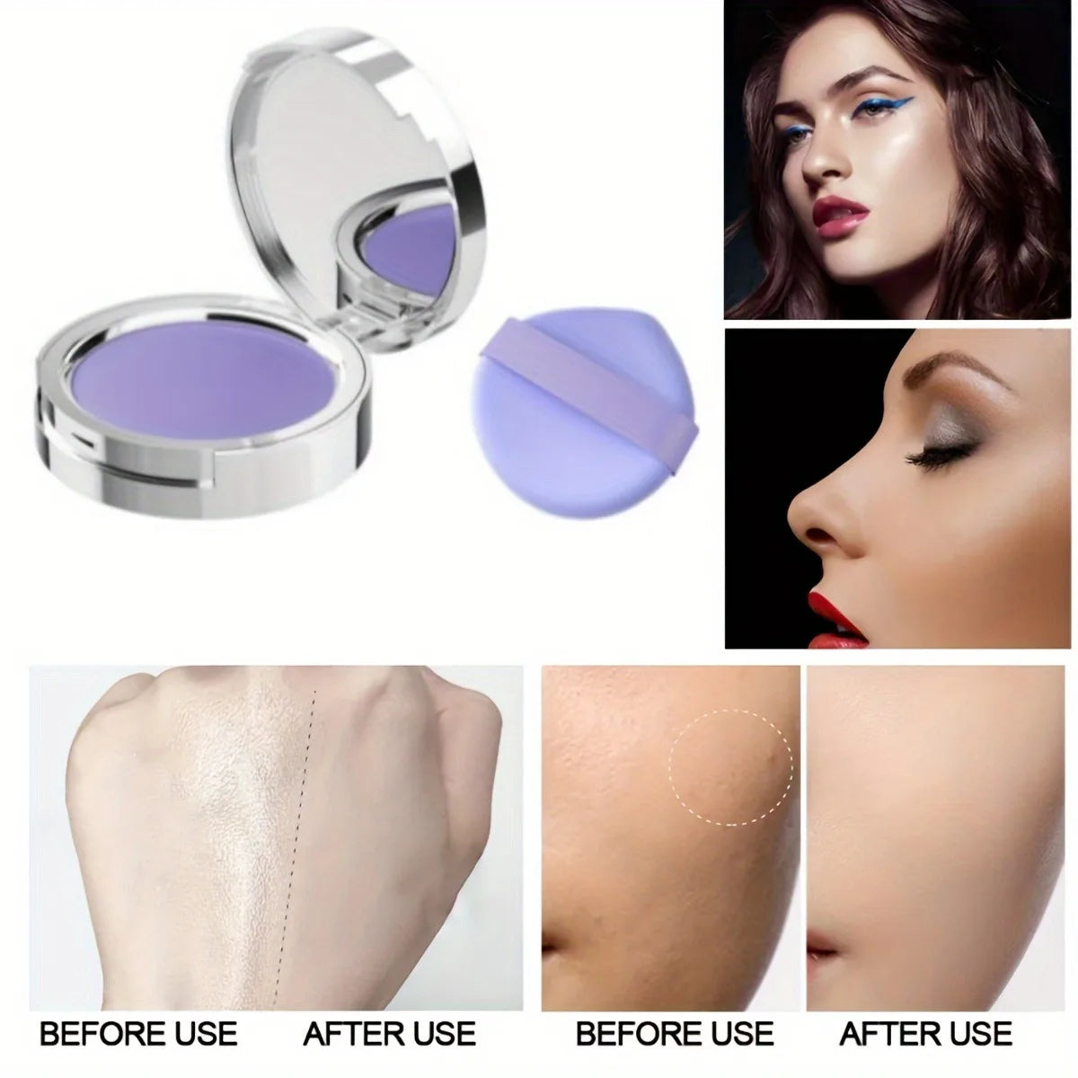 Lavender Pressed Powder Matte Powder Lasting Oil Control Full Coverage Face Compact Setting Powder Makeup Foundation Cosmetics