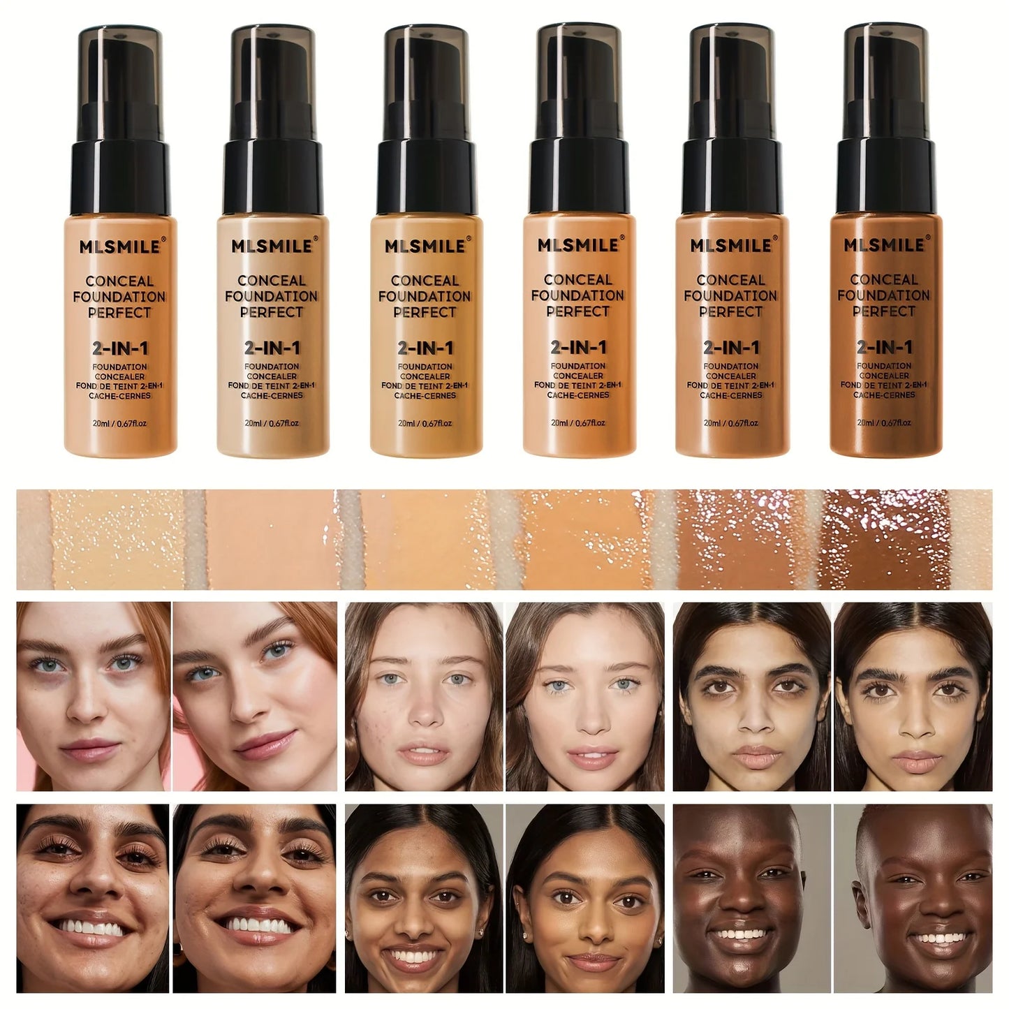 2-In-1 Oil Control Liquid Foundation And Conceal, Full Coverage Long Lasting Waterproof, Hydrating And Brightening Concealer