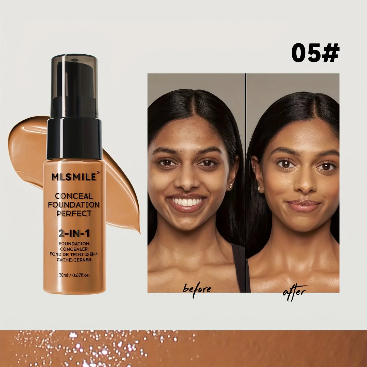 2-In-1 Oil Control Liquid Foundation And Conceal, Full Coverage Long Lasting Waterproof, Hydrating And Brightening Concealer