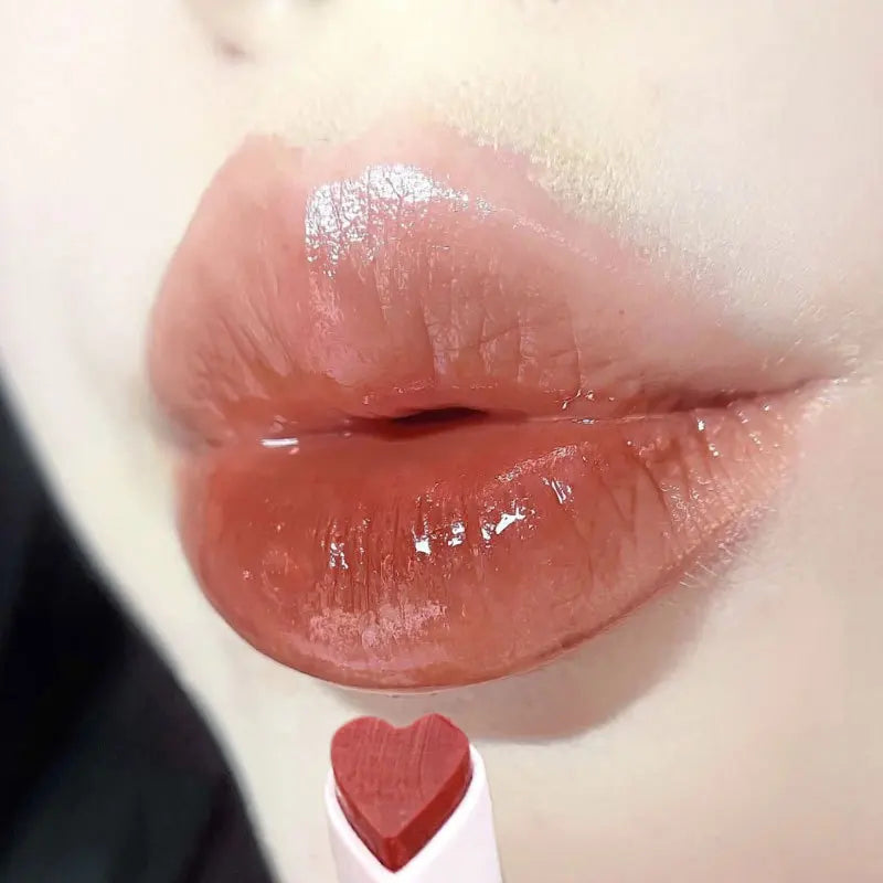 Clear Water Light Solid Lip Gloss Jelly Pink Lip Tint Mirror Glass Lip Glaze Heart-shaped Moisturising Lipstick Pencil Makeup