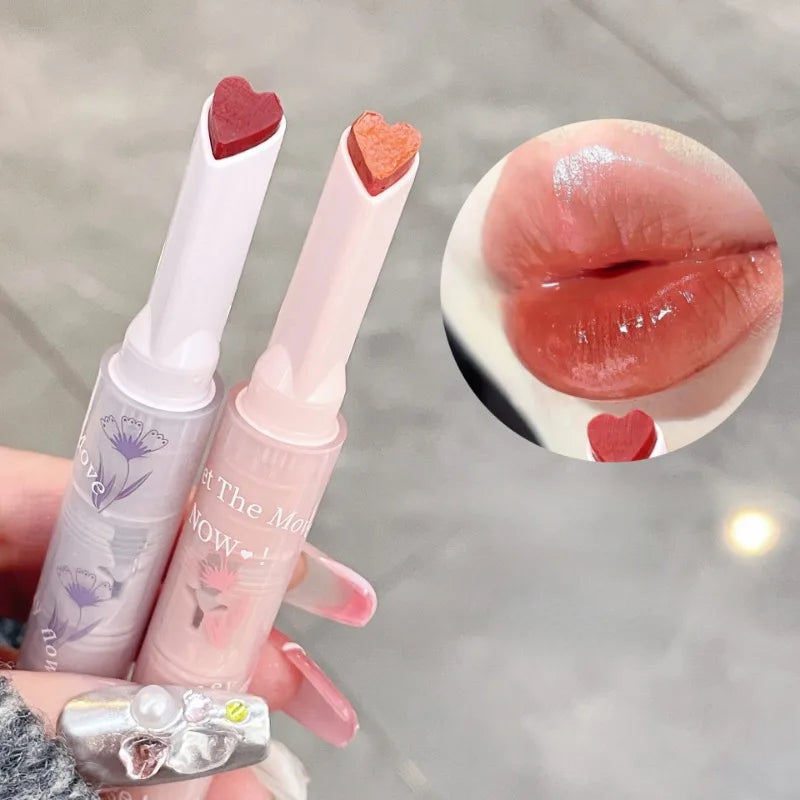 Clear Water Light Solid Lip Gloss Jelly Pink Lip Tint Mirror Glass Lip Glaze Heart-shaped Moisturising Lipstick Pencil Makeup