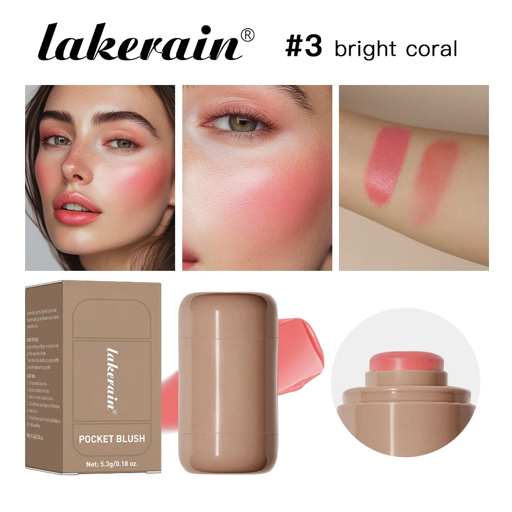 Lakerain 3in1 Cheek Lip Tinted Moistured Blush Stick Waterproof Easy Color Rouge Silky Smooth Blusher Cream Matte Contour Makeup