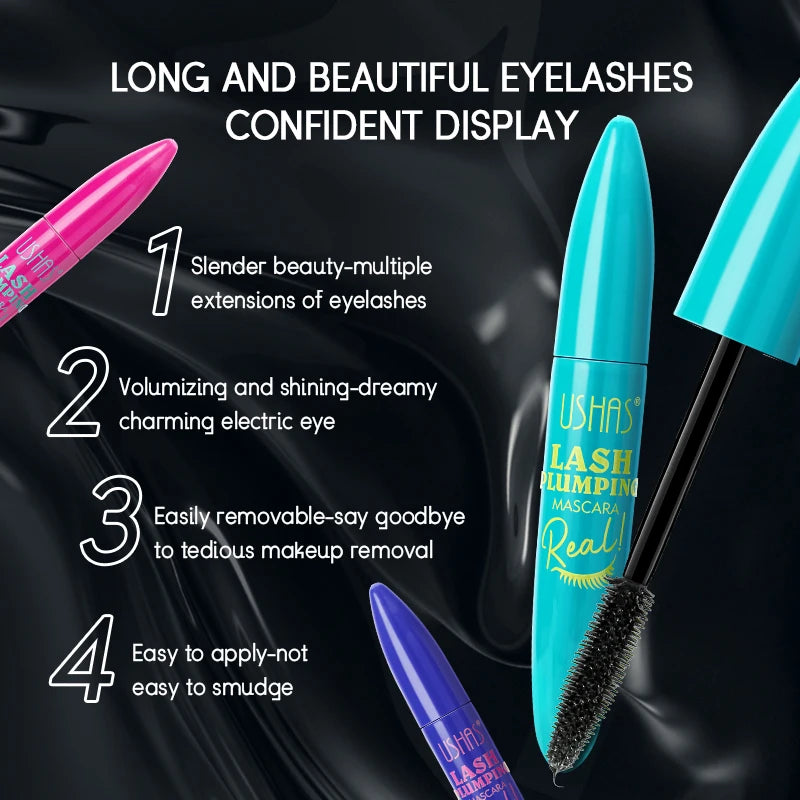 USHAS Ultra Long Lasting Mascara 4D Waterproof Mascara Liquid Fiber Mascara 360 Degree Spiral Brush Eyelashes Extension Makeup