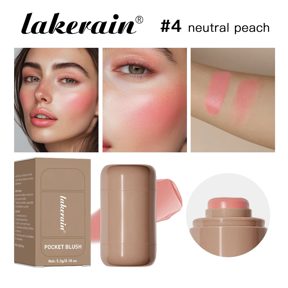 Lakerain 3in1 Cheek Lip Tinted Moistured Blush Stick Waterproof Easy Color Rouge Silky Smooth Blusher Cream Matte Contour Makeup