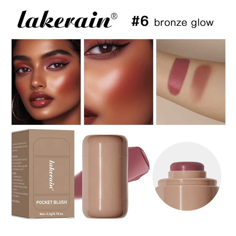 Lakerain 3in1 Cheek Lip Tinted Moistured Blush Stick Waterproof Easy Color Rouge Silky Smooth Blusher Cream Matte Contour Makeup