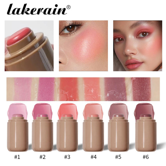 Lakerain 3in1 Cheek Lip Tinted Moistured Blush Stick Waterproof Easy Color Rouge Silky Smooth Blusher Cream Matte Contour Makeup