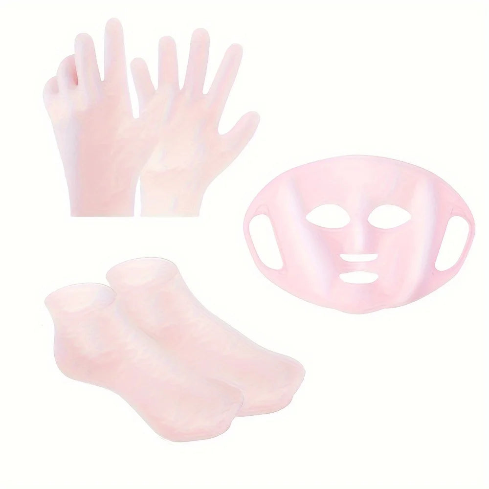 Three-piece silicone skin care set - reusable moisturizing mask set, gloves, socks - alcohol-free beauty tools,