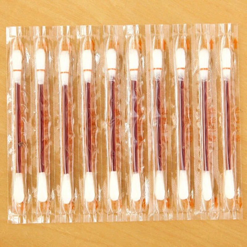 50/10PCS Multifunction Disinfected Stick Make Up Wood Iodine Disposable Medical Double Cotton Swab Makeup Portable Bar