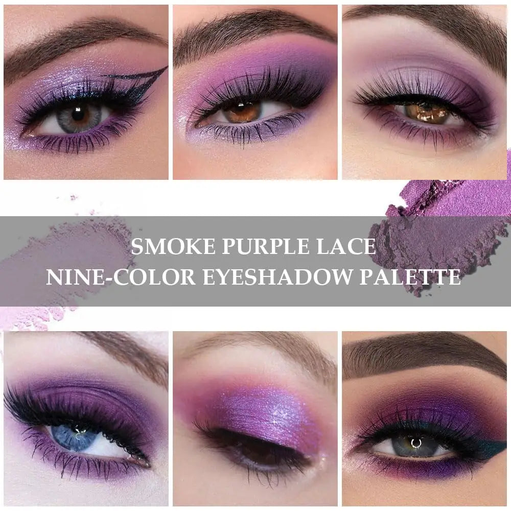 9 Colors Glitter Eyeshadow Palette Purple Shimmer Pearlescent Matte Acrylic Eye Shadows Palette Waterproof Eye Make Up