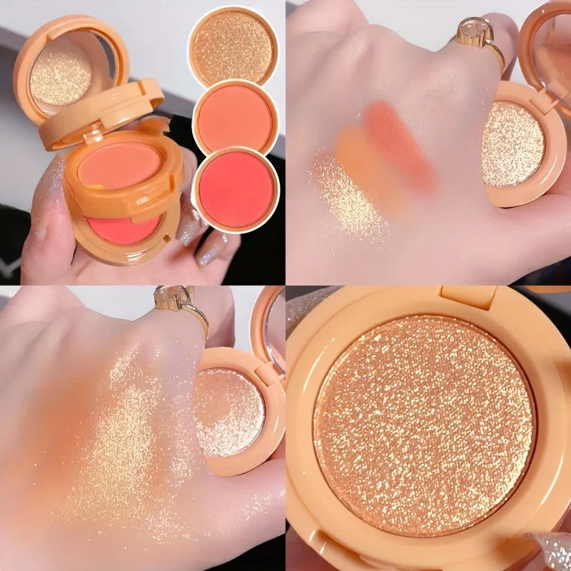 3 In 1 Peach Blush Contour Shadow Palette Matte Glitter Pigment Highlight Makeup Palette Eyebrow Nose Shadow Powder Cosmetics