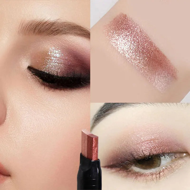 Glitter Double Color Gradient Eyeshadow Stick Pencil Two Tone Shimmer Metallic Lazy Eye Shadow Pen Waterproof 2 in 1 Eye Makeup