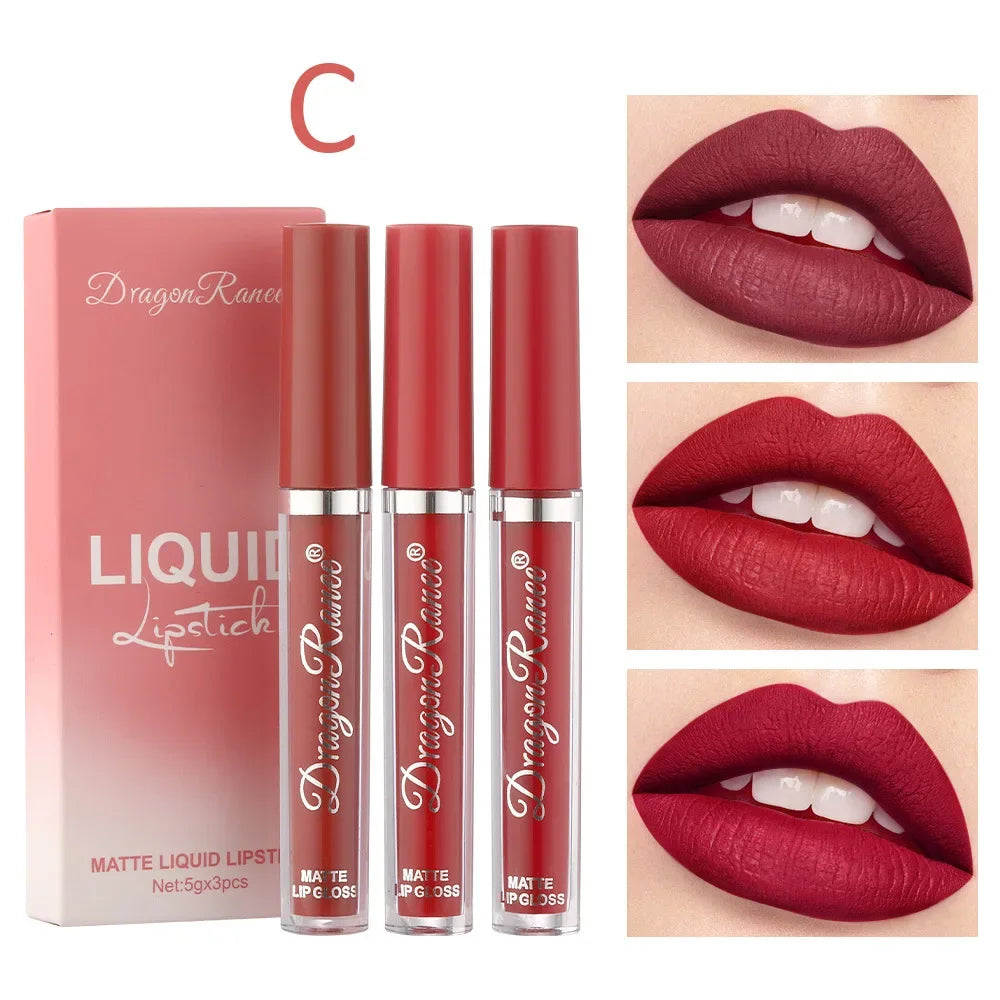 3 PCS Liquid Lipsticks Set Long Lasting Make Up For Women Korean Beauty Cosmetics Matte Lipsticks Waterproof Long lasting