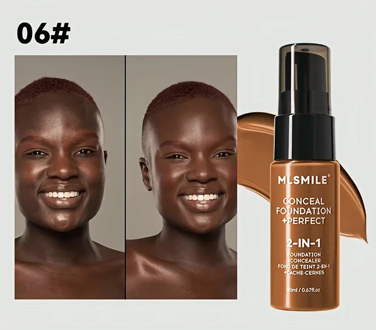 2-In-1 Oil Control Liquid Foundation And Conceal, Full Coverage Long Lasting Waterproof, Hydrating And Brightening Concealer