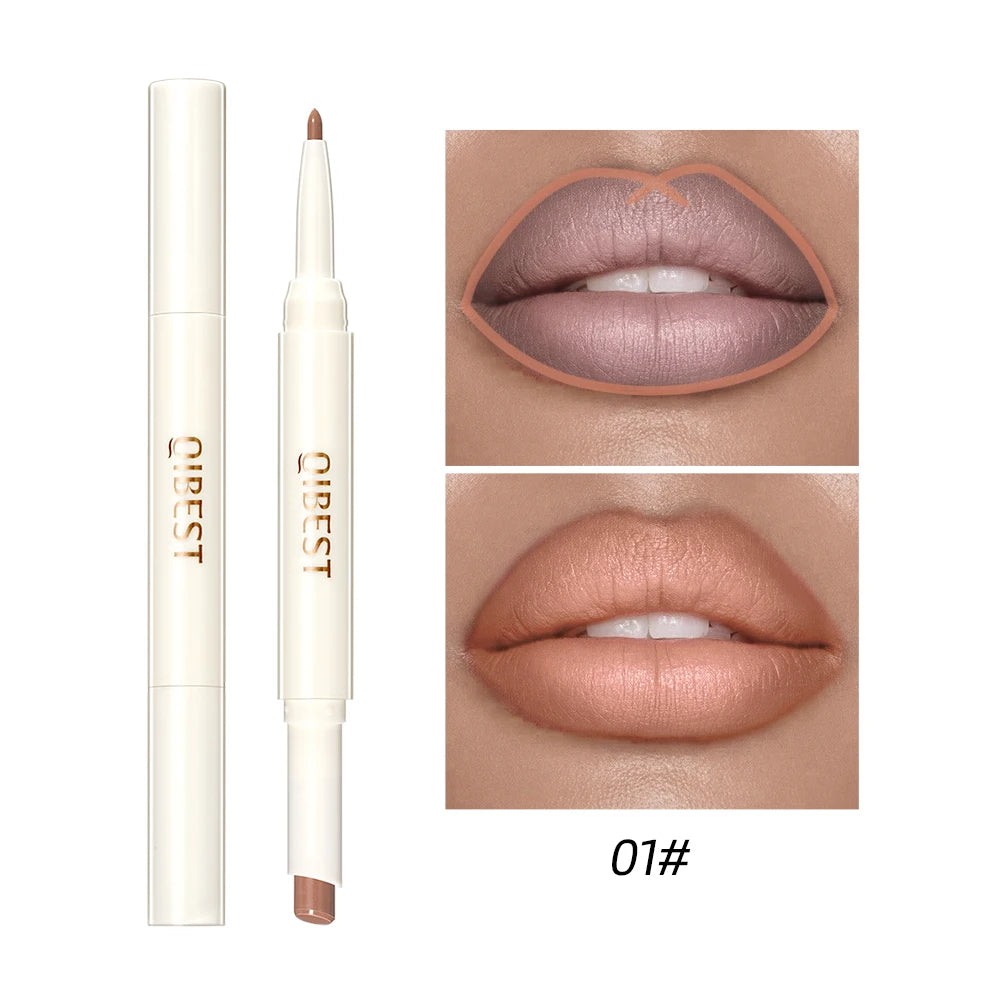 QIBEST 2 In 1 Matte Lipstick Pencil Waterproof Lip Liner Makeup Contour Tint Sexy Red Long Lasting Lipliner Lips Pencil Cosmetic