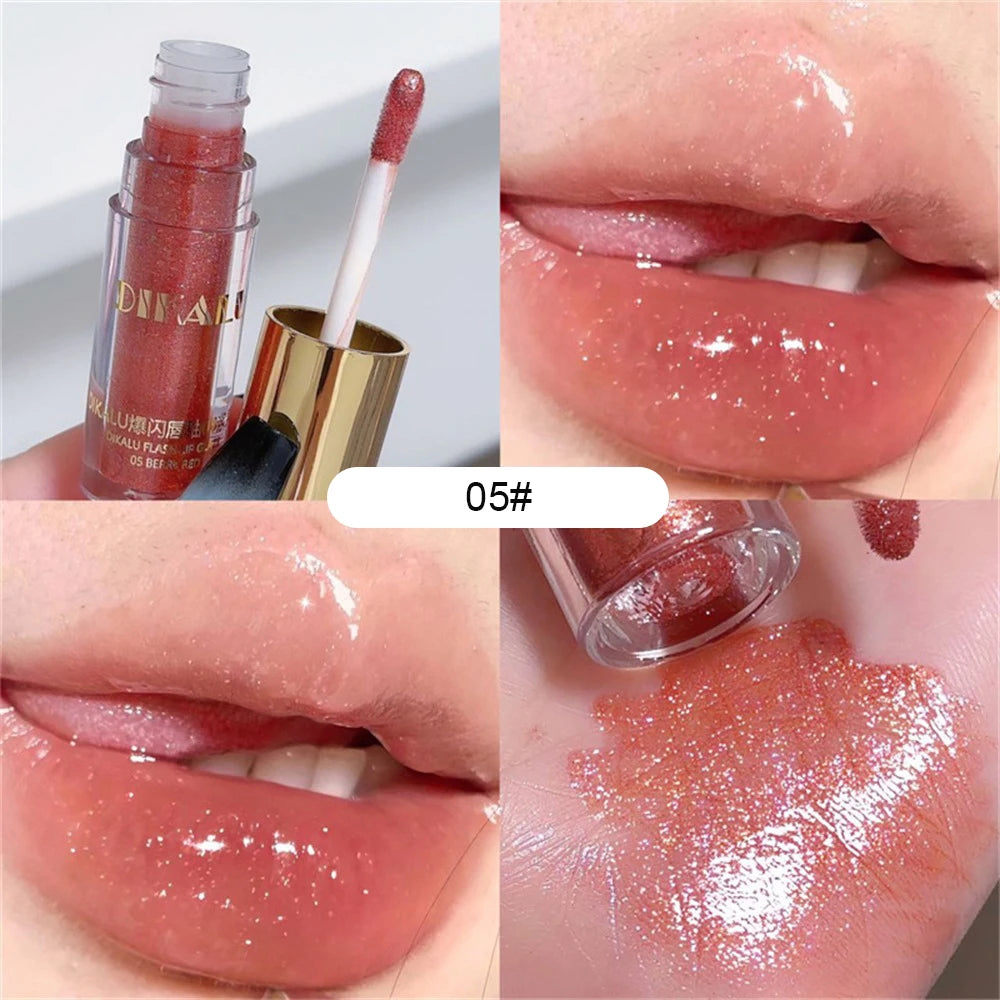 Diamond Shimmer Glitter Lip Gloss 5 Colors Sparkling Glitter Liquid Transparent Lipstick Pearl Lip Gloss Sexy Pouty Lip Make Up