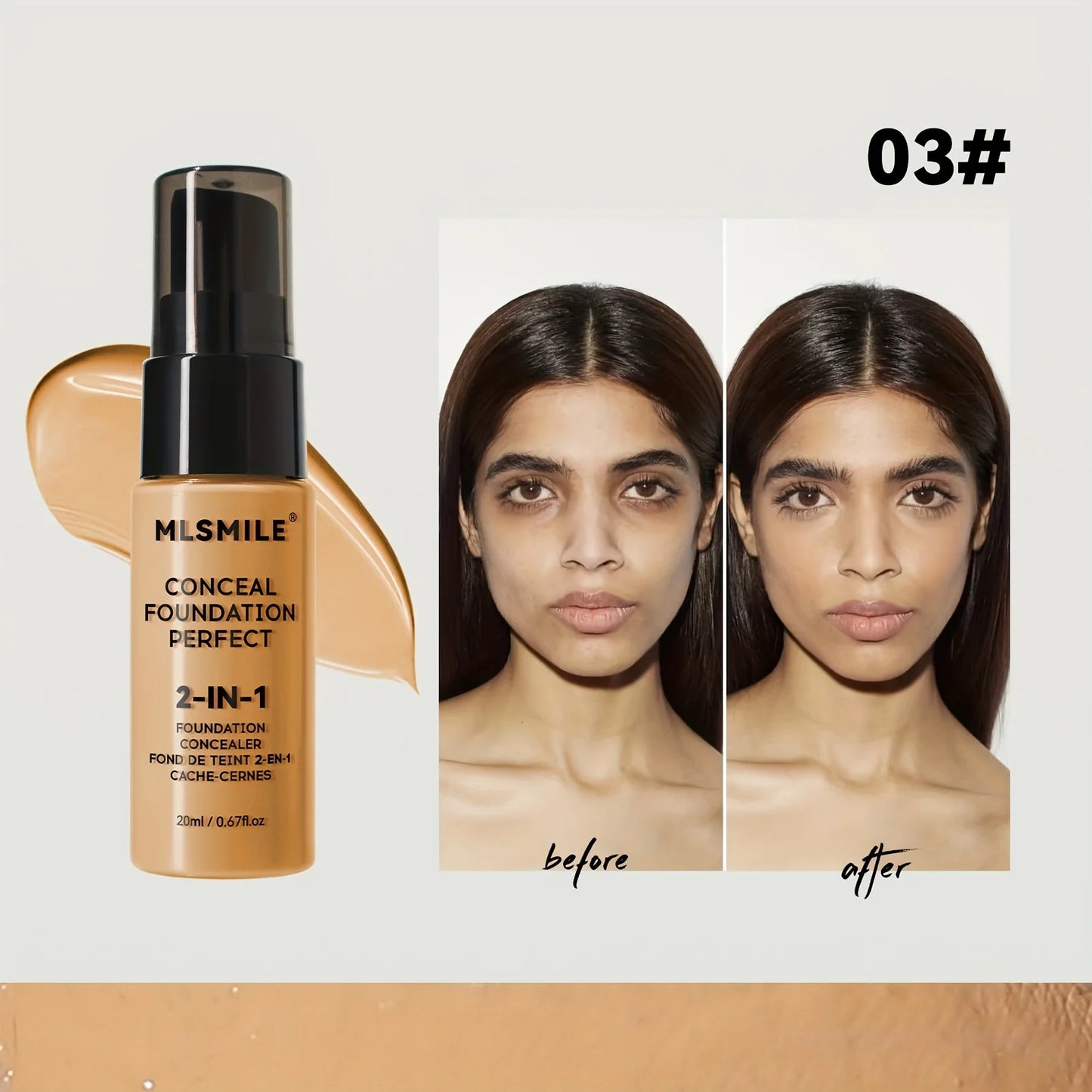 2-In-1 Oil Control Liquid Foundation And Conceal, Full Coverage Long Lasting Waterproof, Hydrating And Brightening Concealer