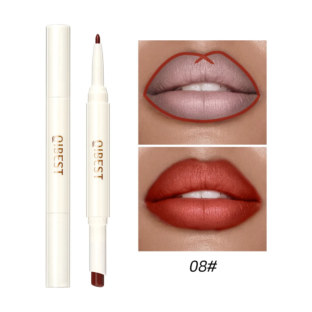 QIBEST 2 In 1 Matte Lipstick Pencil Waterproof Lip Liner Makeup Contour Tint Sexy Red Long Lasting Lipliner Lips Pencil Cosmetic