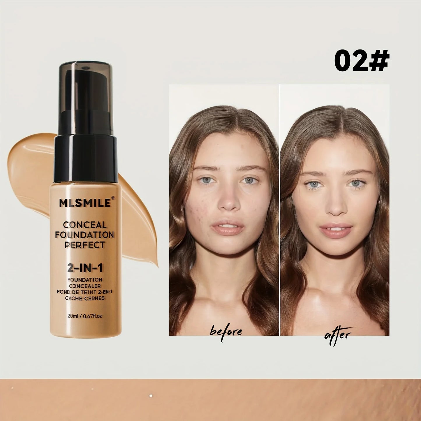 2-In-1 Oil Control Liquid Foundation And Conceal, Full Coverage Long Lasting Waterproof, Hydrating And Brightening Concealer