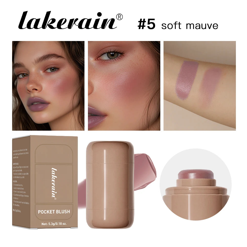 Lakerain 3in1 Cheek Lip Tinted Moistured Blush Stick Waterproof Easy Color Rouge Silky Smooth Blusher Cream Matte Contour Makeup