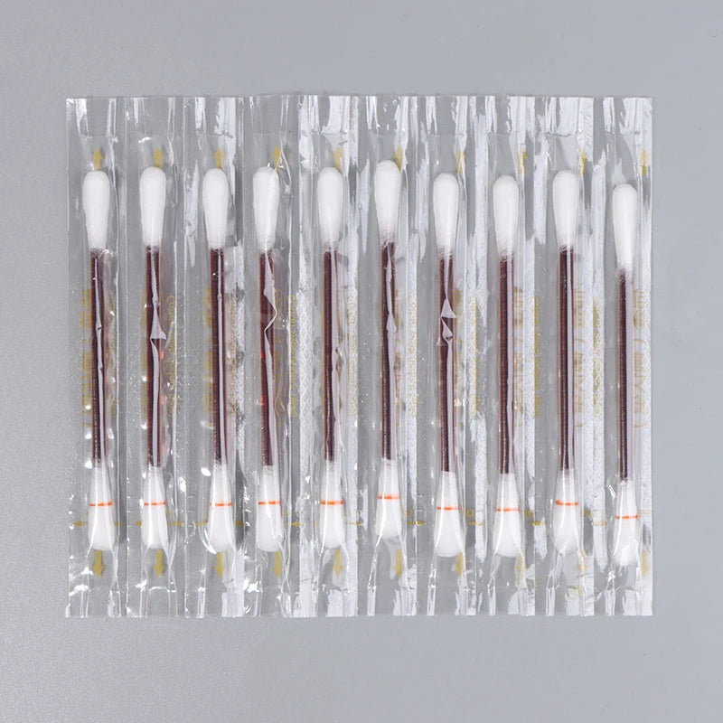 50/10PCS Multifunction Disinfected Stick Make Up Wood Iodine Disposable Medical Double Cotton Swab Makeup Portable Bar