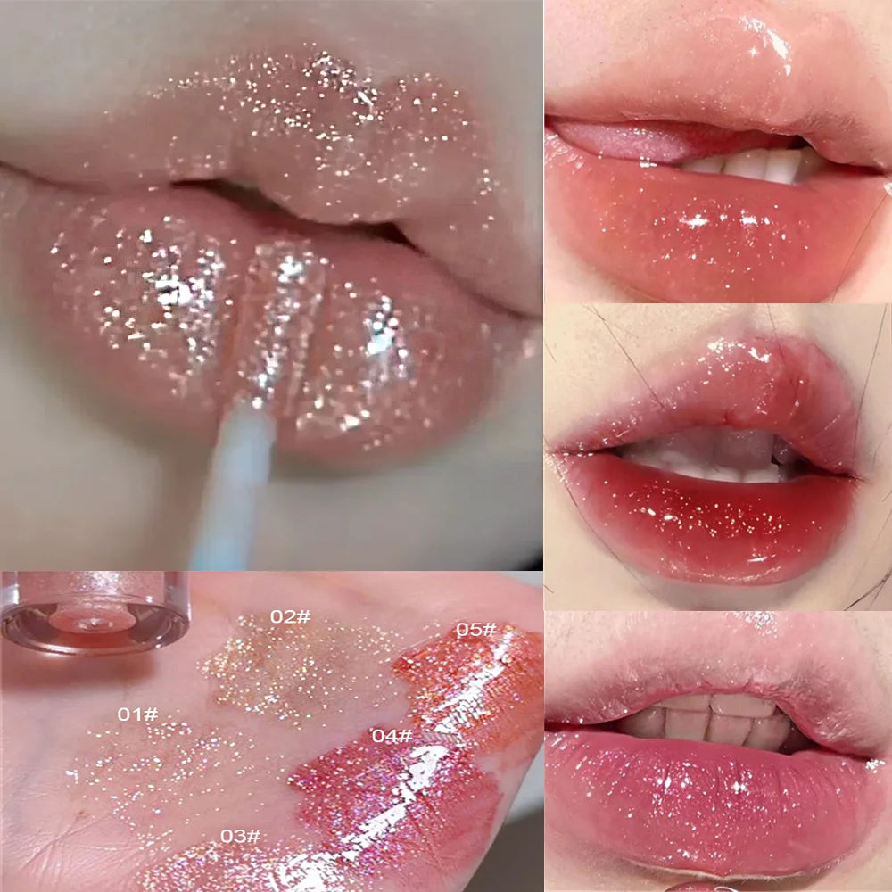 Diamond Shimmer Glitter Lip Gloss 5 Colors Sparkling Glitter Liquid Transparent Lipstick Pearl Lip Gloss Sexy Pouty Lip Make Up