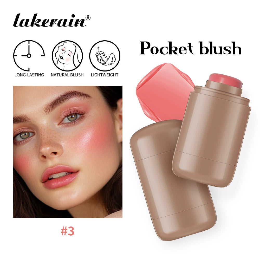 Lakerain 3in1 Cheek Lip Tinted Moistured Blush Stick Waterproof Easy Color Rouge Silky Smooth Blusher Cream Matte Contour Makeup