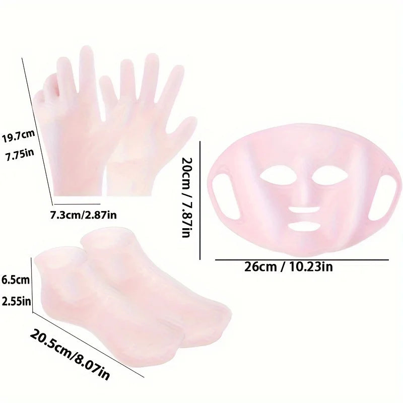 Three-piece silicone skin care set - reusable moisturizing mask set, gloves, socks - alcohol-free beauty tools,