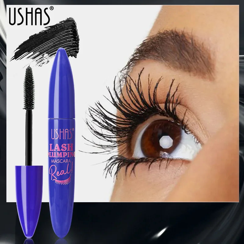 USHAS Ultra Long Lasting Mascara 4D Waterproof Mascara Liquid Fiber Mascara 360 Degree Spiral Brush Eyelashes Extension Makeup