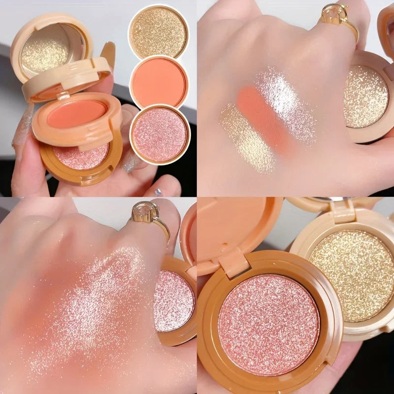 3 In 1 Peach Blush Contour Shadow Palette Matte Glitter Pigment Highlight Makeup Palette Eyebrow Nose Shadow Powder Cosmetics