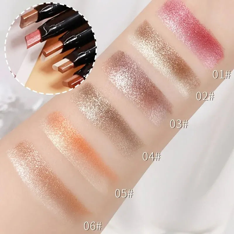 Glitter Double Color Gradient Eyeshadow Stick Pencil Two Tone Shimmer Metallic Lazy Eye Shadow Pen Waterproof 2 in 1 Eye Makeup