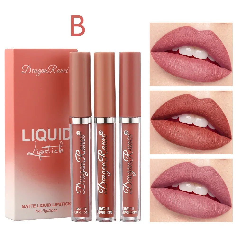 3 PCS Liquid Lipsticks Set Long Lasting Make Up For Women Korean Beauty Cosmetics Matte Lipsticks Waterproof Long lasting