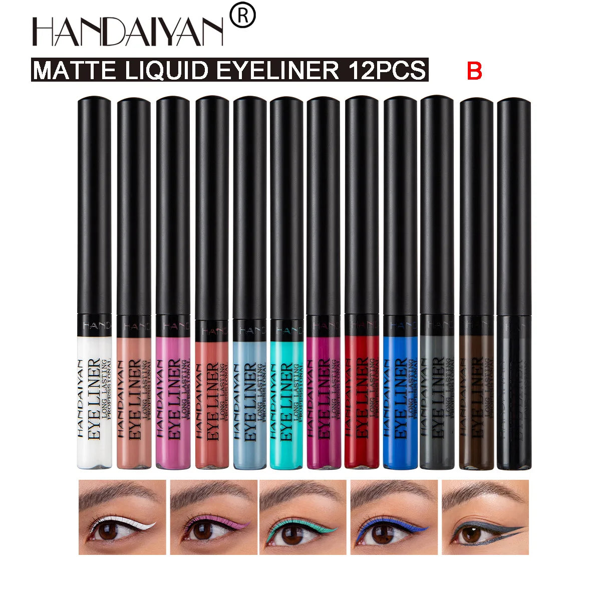 HANDAIYAN 12 Color Matte Eyeliner Kit Makeup Waterproof Colorful UV Light Neon Eye Liner Pen Eye Make Up Cosmetics Eyeliners Set