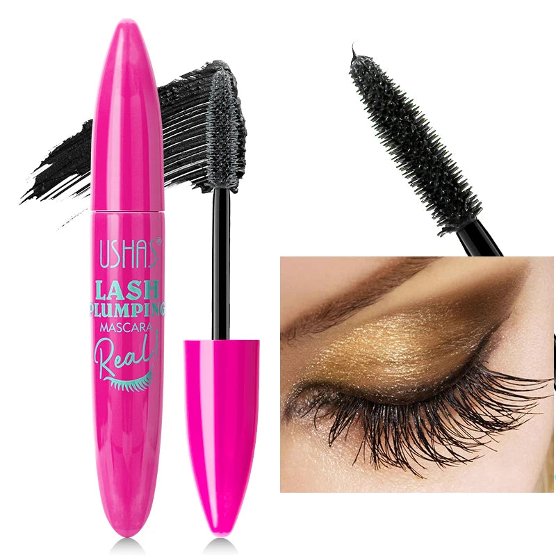 USHAS Ultra Long Lasting Mascara 4D Waterproof Mascara Liquid Fiber Mascara 360 Degree Spiral Brush Eyelashes Extension Makeup