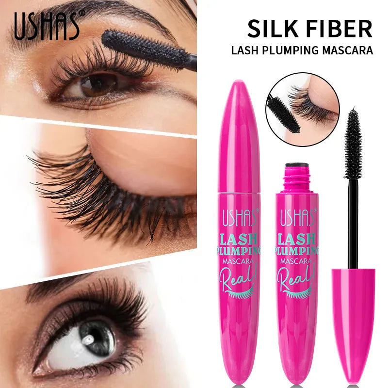 USHAS Ultra Long Lasting Mascara 4D Waterproof Mascara Liquid Fiber Mascara 360 Degree Spiral Brush Eyelashes Extension Makeup