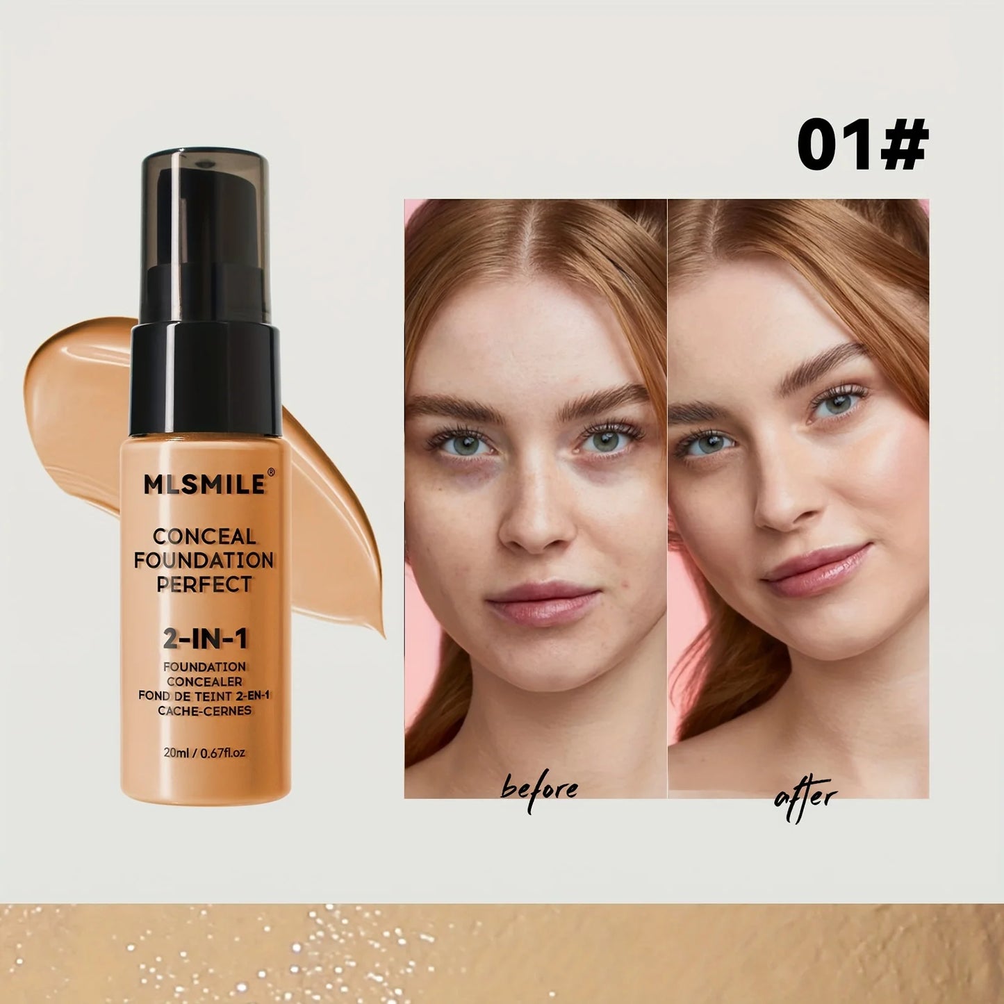 2-In-1 Oil Control Liquid Foundation And Conceal, Full Coverage Long Lasting Waterproof, Hydrating And Brightening Concealer