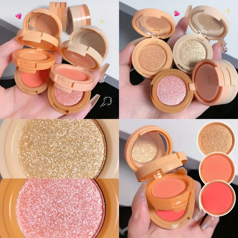 3 In 1 Peach Blush Contour Shadow Palette Matte Glitter Pigment Highlight Makeup Palette Eyebrow Nose Shadow Powder Cosmetics