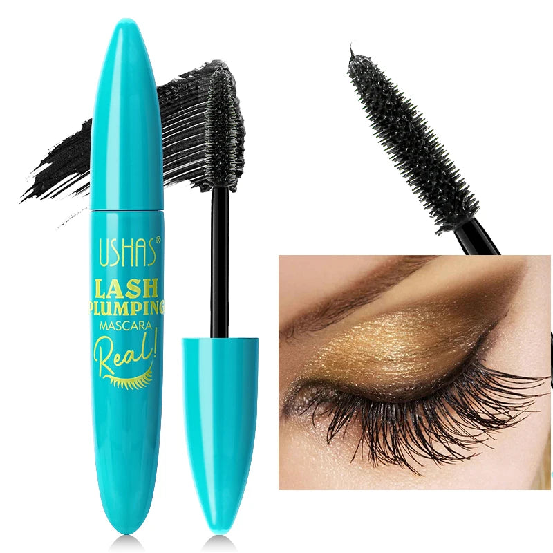 USHAS Ultra Long Lasting Mascara 4D Waterproof Mascara Liquid Fiber Mascara 360 Degree Spiral Brush Eyelashes Extension Makeup