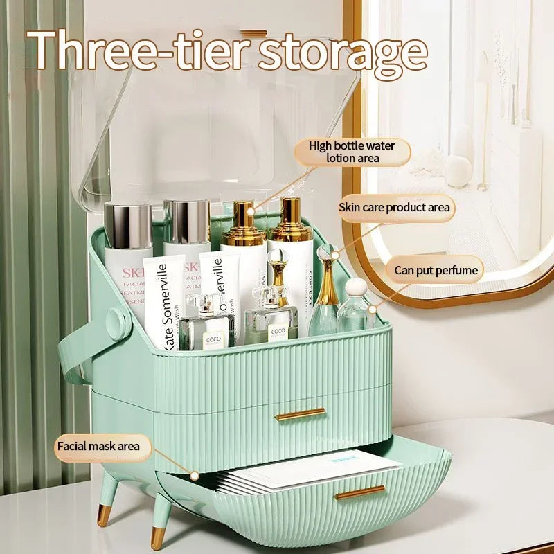 Large Cosmet Storag Box Luxury Dresser Organizer Box with Lid Makeup Organiser Dust-proof Cotton Pads Jewelry Make Up Organizer