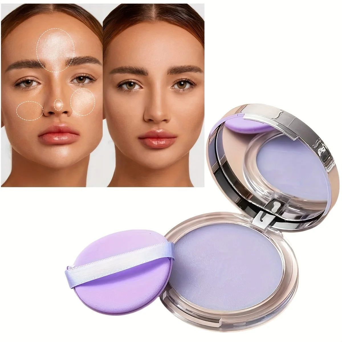 Lavender Pressed Powder Matte Powder Lasting Oil Control Full Coverage Face Compact Setting Powder Makeup Foundation Cosmetics