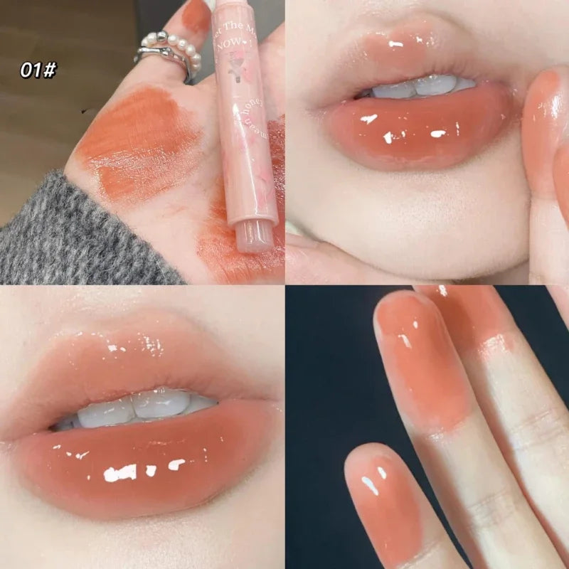 Clear Water Light Solid Lip Gloss Jelly Pink Lip Tint Mirror Glass Lip Glaze Heart-shaped Moisturising Lipstick Pencil Makeup