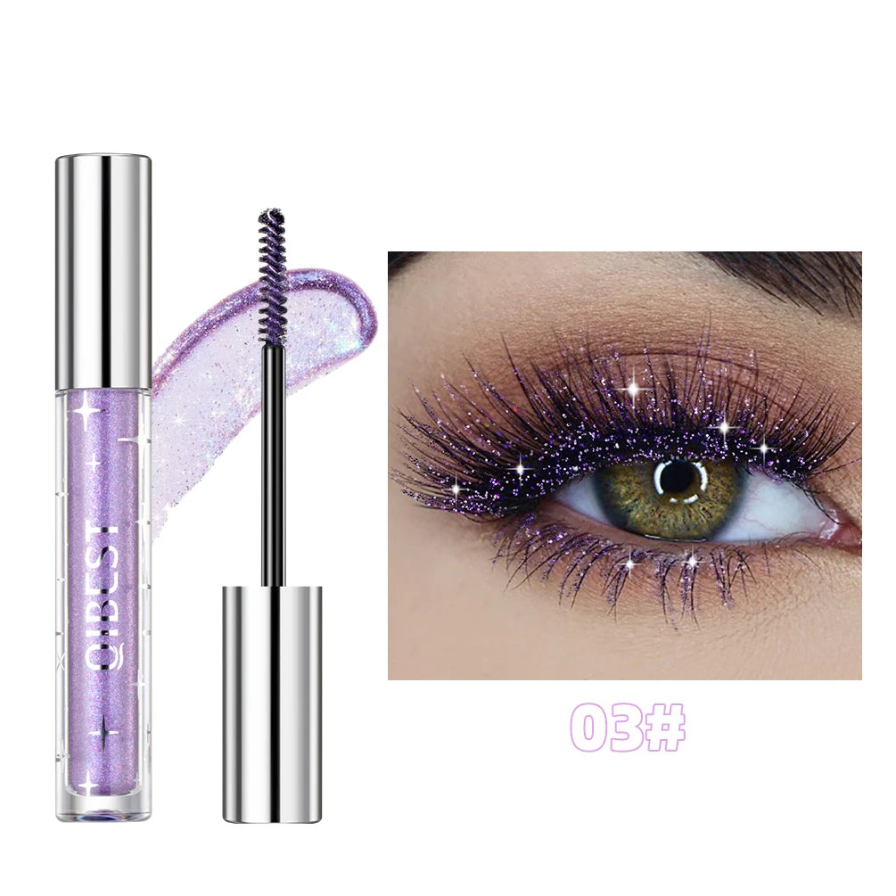 QIBEST Diamond Glitter Mascara Long Lasting Quick Dry Curling Extension Eyelashes Mascara Beauty Shiny Cosmetic For Women Makeup